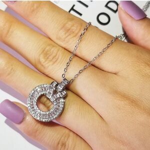 💎Sterling Silver 24” Baguette Diamond Halo  Circle Necklace